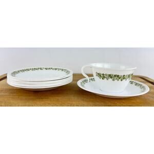 Vintage Corelle Spring Blossom/Crazy Daisy Cups & Saucers Set Of 8 Green Floral